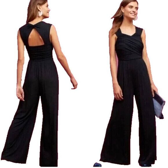 MOULINETTE SOEURS Anthropologie Molly Knit Jumpsuit Black S 54-11 - Picture 1 of 16